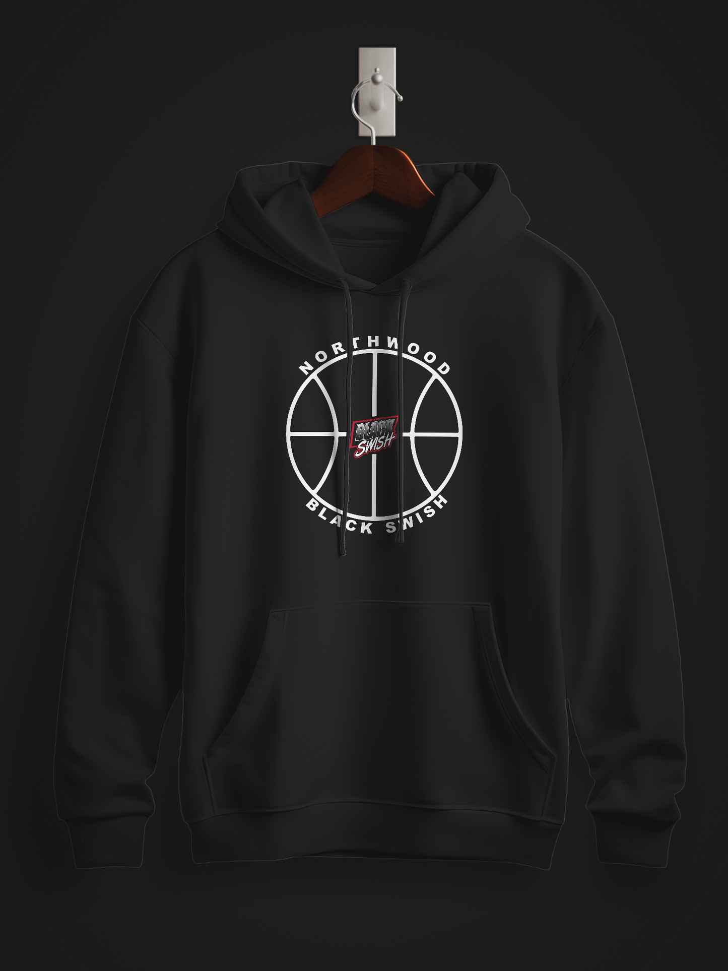 Black Swish Basketball Minimal Hooded Sweatshirt